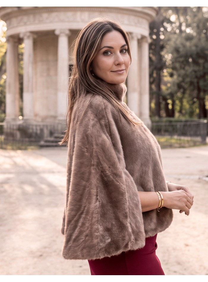brown synthetic fur cape