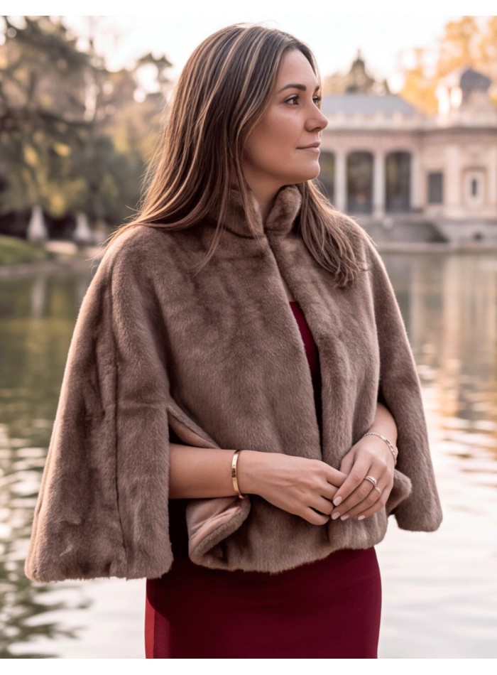 Brown faux fur cape for winter dresses and outfits