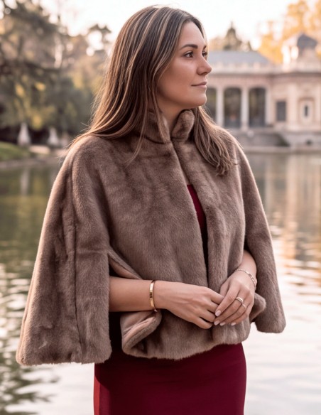 Brown faux fur cape for winter dresses and outfits