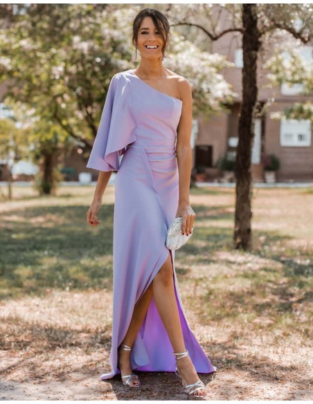 Asymmetric neckline maxi dress in lilac - Invitada Perfecta