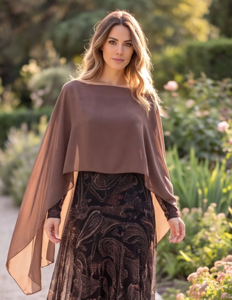 Taupe-colored chiffon cape for a guest