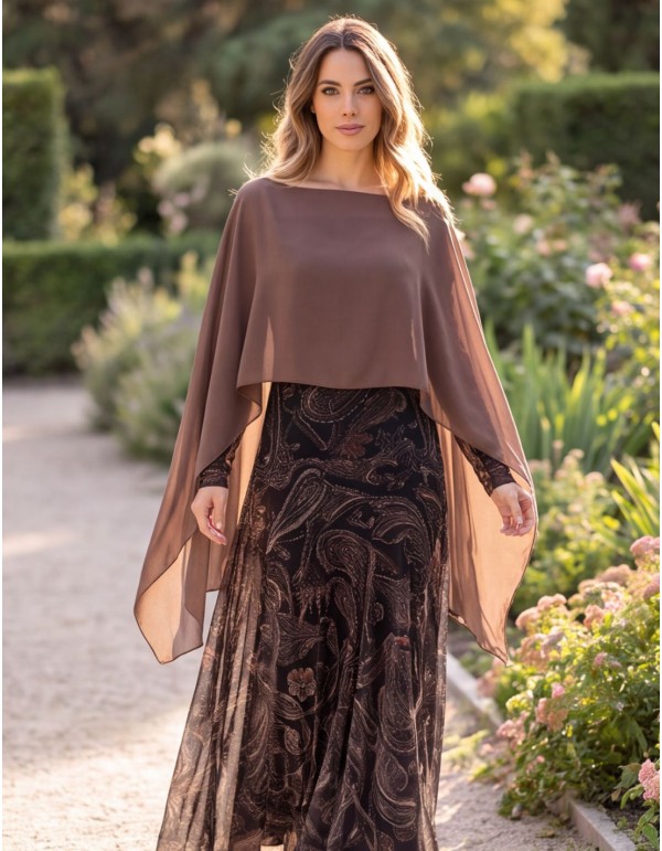 Taupe-colored chiffon cape for a guest 2