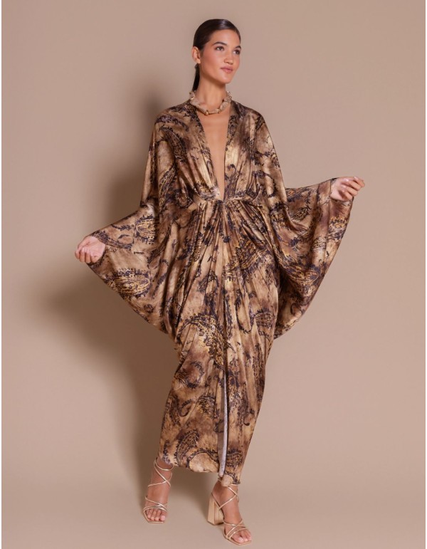 Printed satin kimono dress