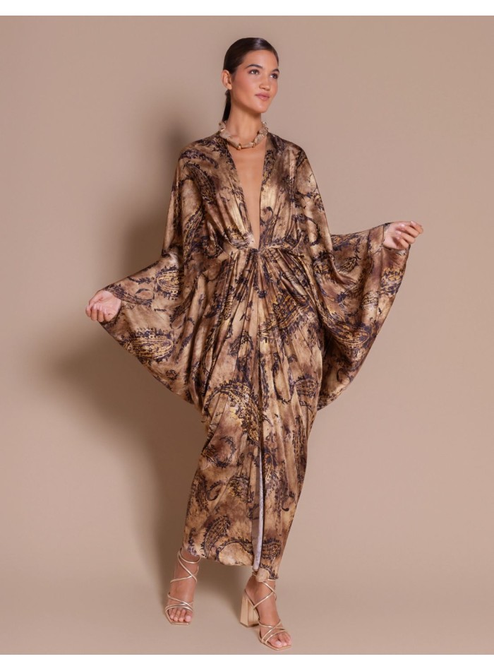 Printed satin kimono dress