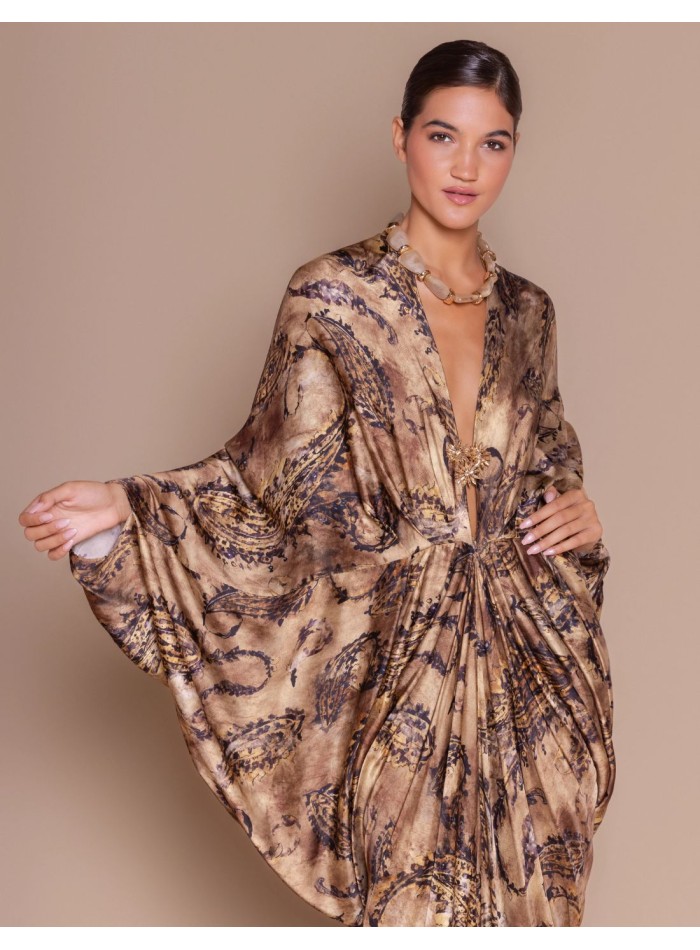Printed satin kimono dress