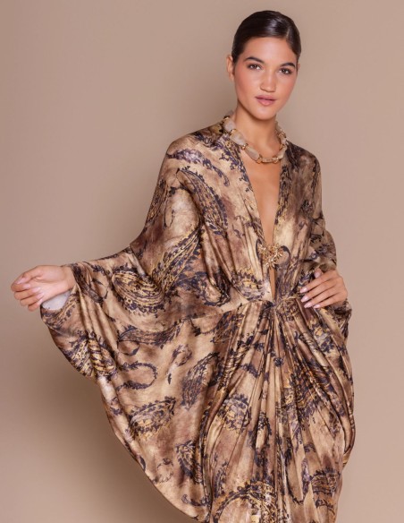 Printed satin kimono dress