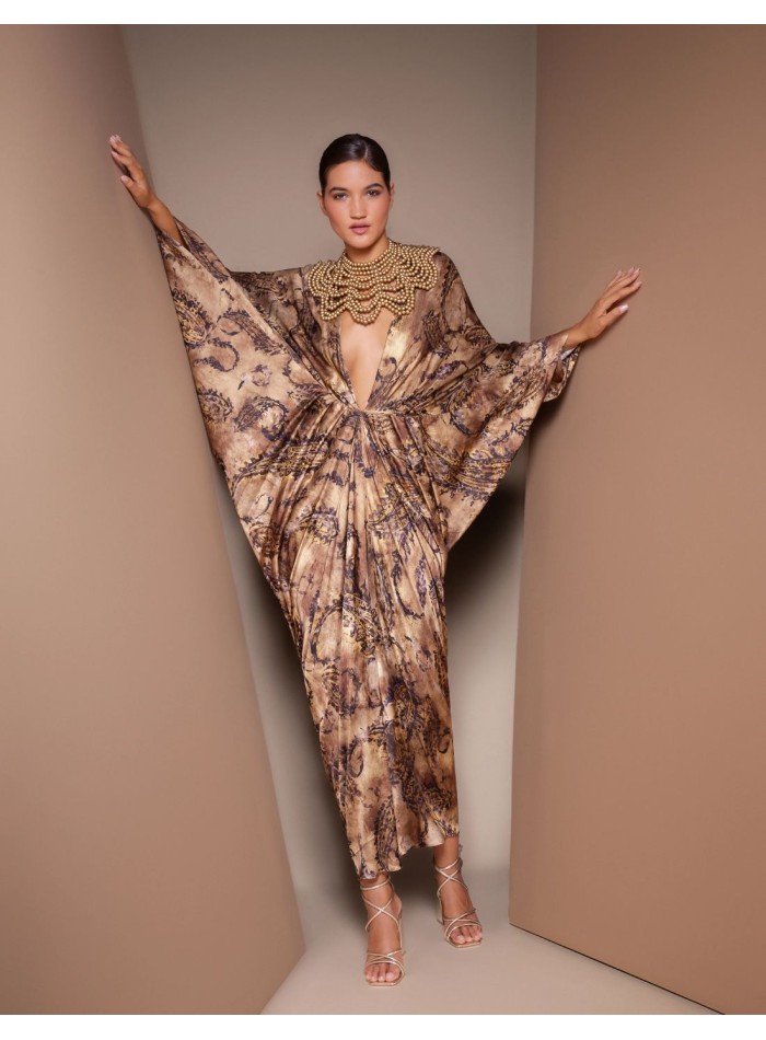 Printed satin kimono dress