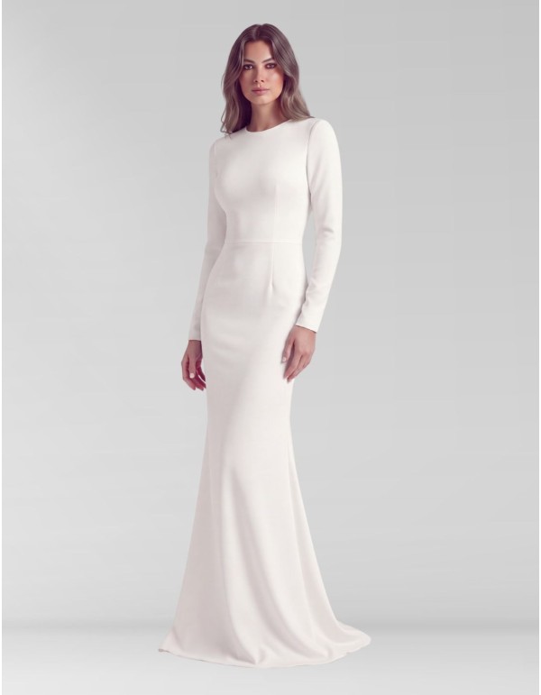 Vestido de novia con corte evasé y escote barco