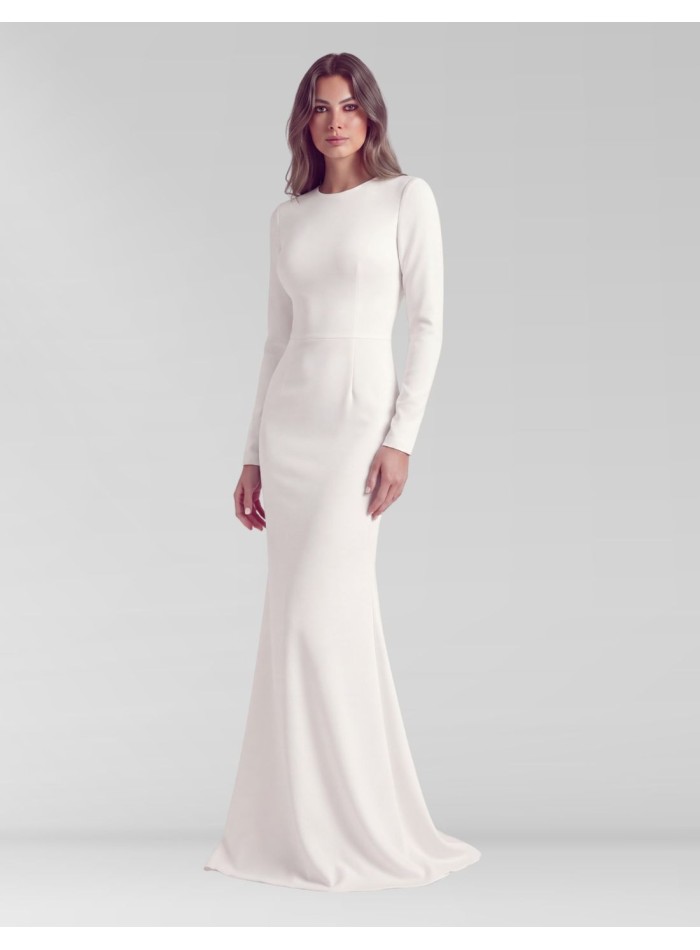 Vestido de novia con corte evasé y escote barco