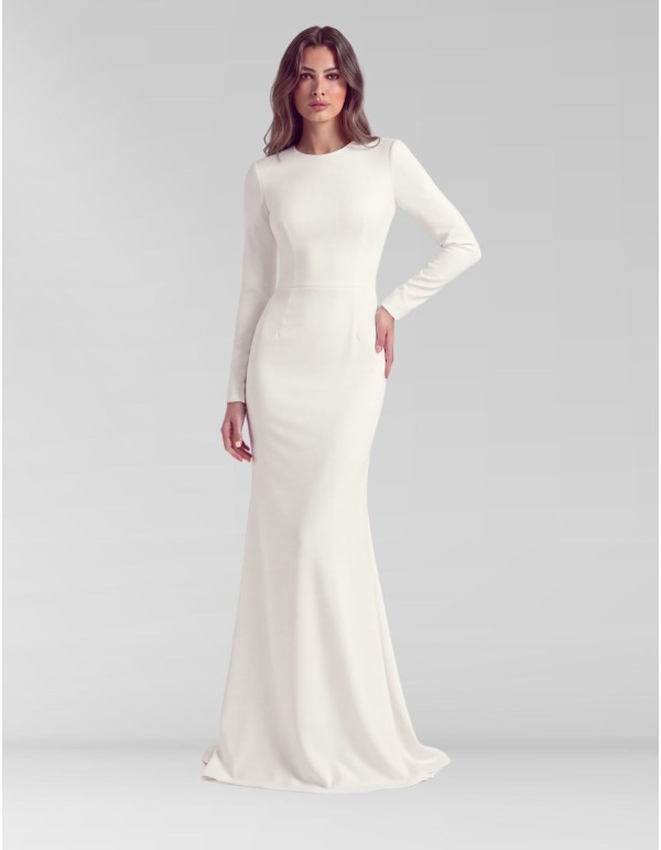 Vestido de novia con corte evasé y escote barco 2