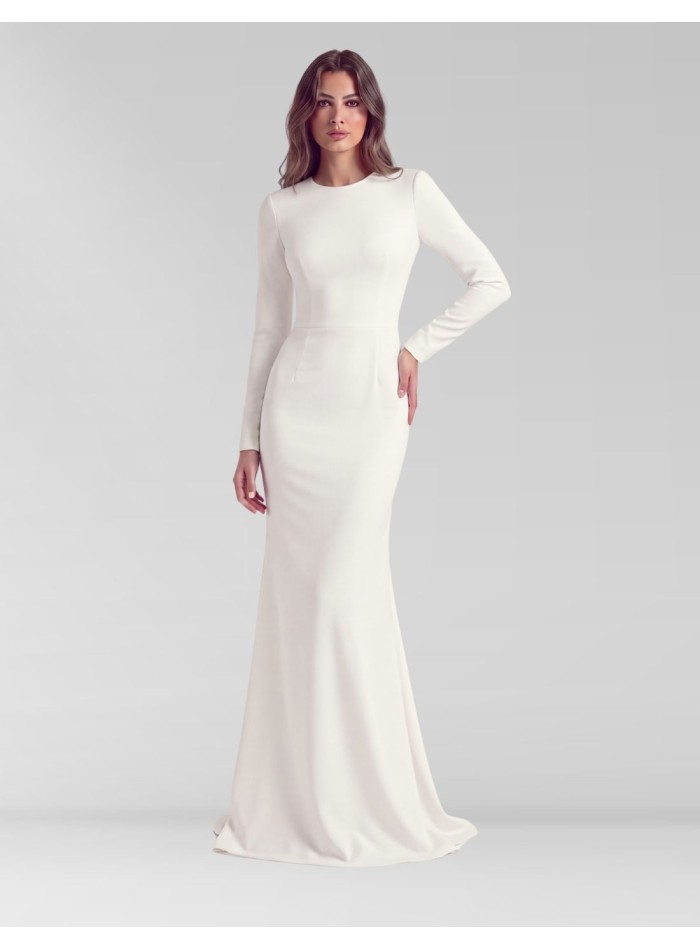Vestido de novia con corte evasé y escote barco