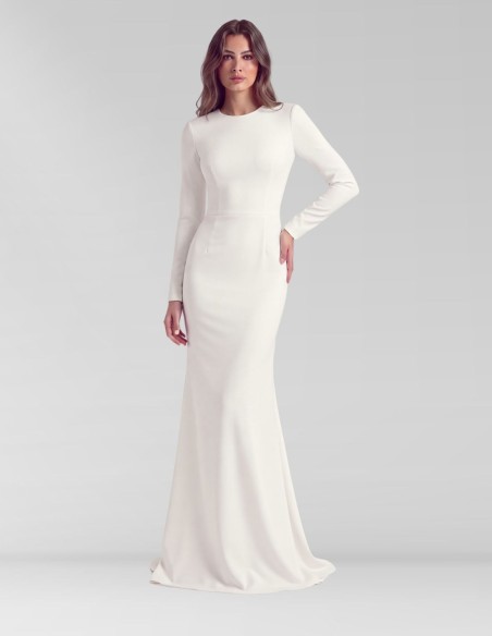 Vestido de novia con corte evasé y escote barco