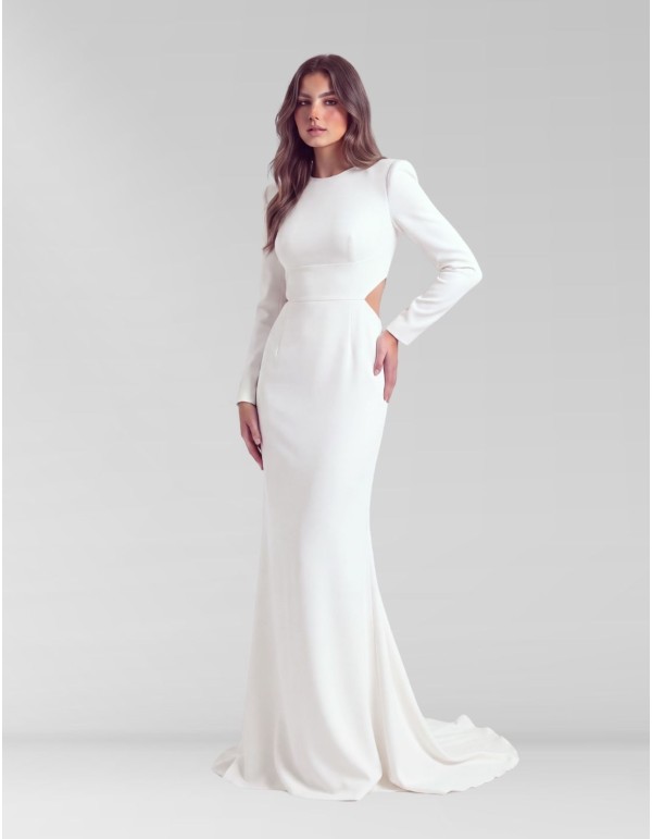 Wedding dress with an open back and train
