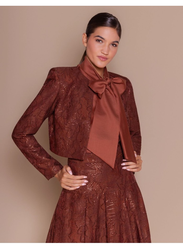Devoré-print blouse with subtle maroon sequins