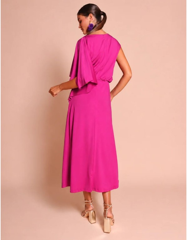 Silky knit midi dress with draping and an asymmetrical... 2