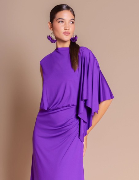 Vestido midi de punto sedoso con drapeado morado
