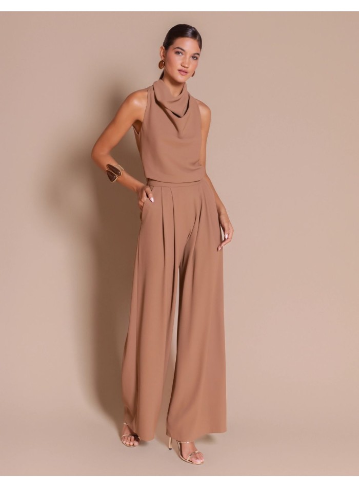 Hazelnut-colored crepe blouse with a draped...