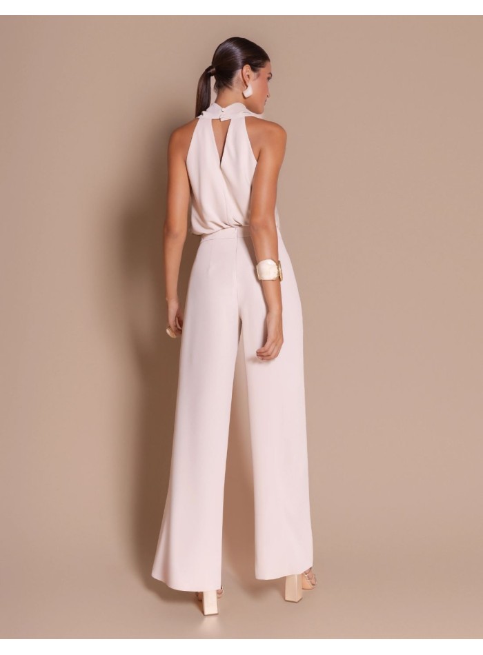 Blouse en crêpe à col licou drapé, couleur crème