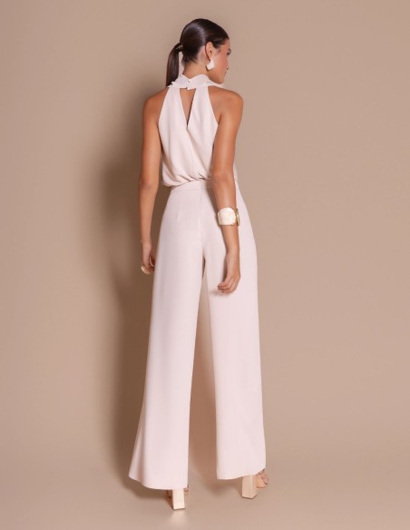 Blouse en crêpe à col licou drapé, couleur crème