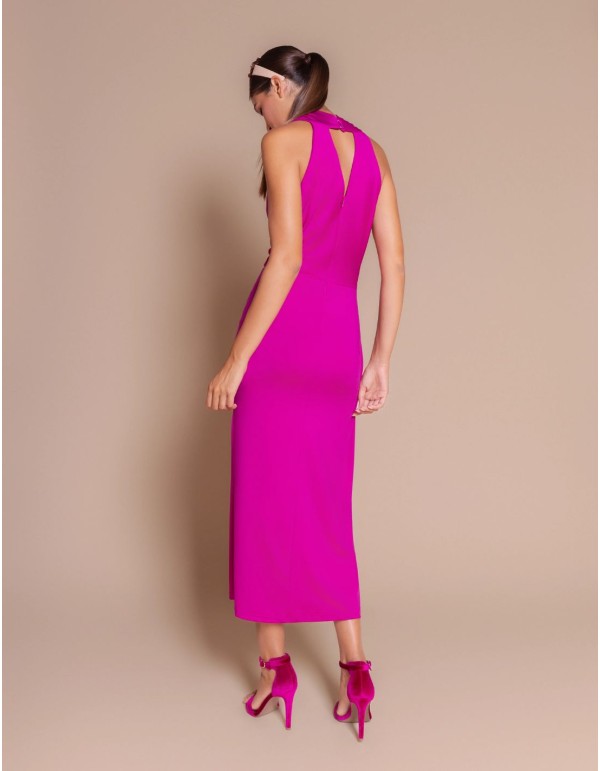 Robe midi en maille soyeuse fuchsia avec encolure dos nu... 2