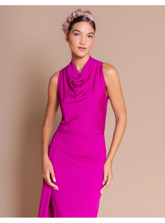 Robe midi en maille soyeuse fuchsia avec...