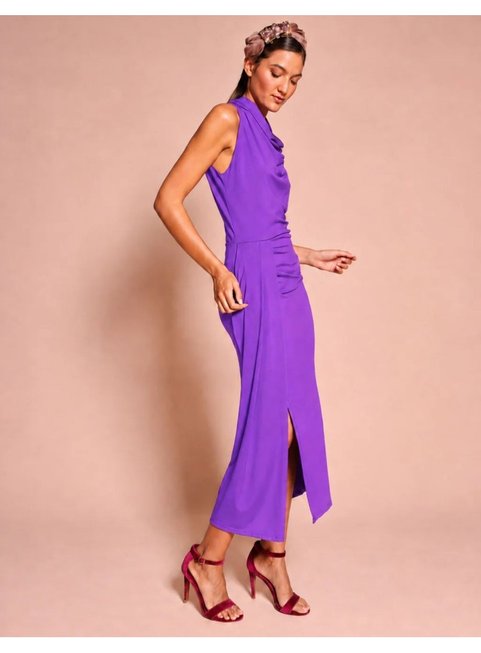 Robe midi en maille soyeuse violette avec...