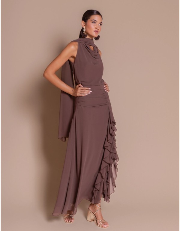 Brown ankle-length chiffon skirt