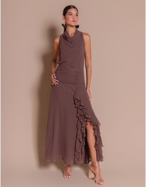 Brown ankle-length chiffon skirt 2