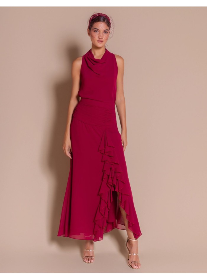 Burgundy chiffon skirt for a wedding guest