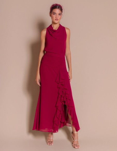 Burgundy chiffon skirt for a wedding guest