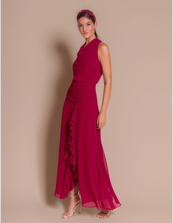 Burgundy chiffon skirt for a wedding guest