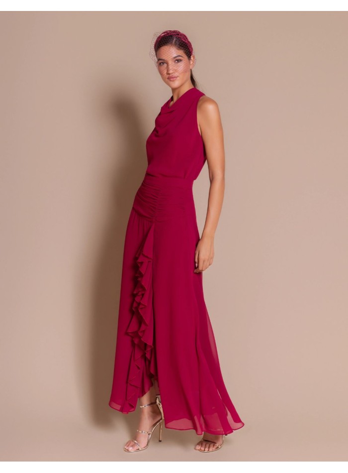 Burgundy chiffon skirt for a wedding guest