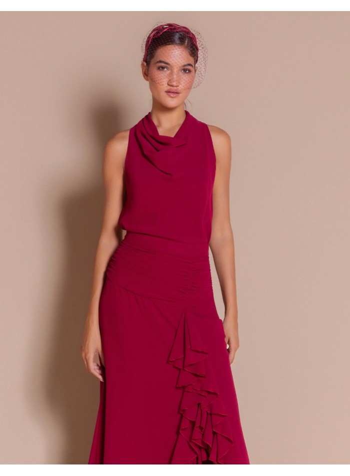 Burgundy chiffon top with a halter neckline