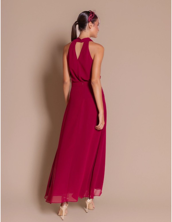 Burgundy chiffon top with a halter neckline 2
