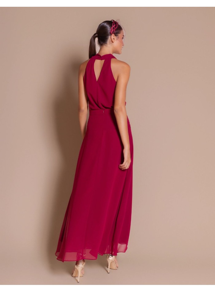 Burgundy chiffon top with a halter neckline