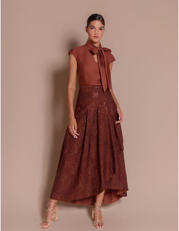 Brown blouse with a bow at the neck 2