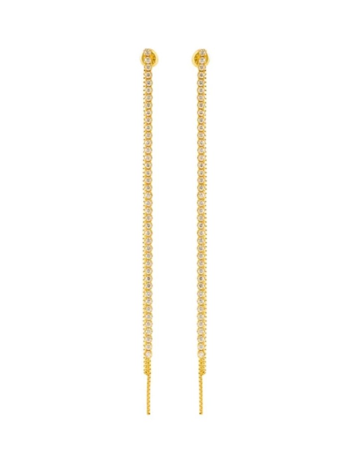 White cubic zirconia earrings with a gold chain