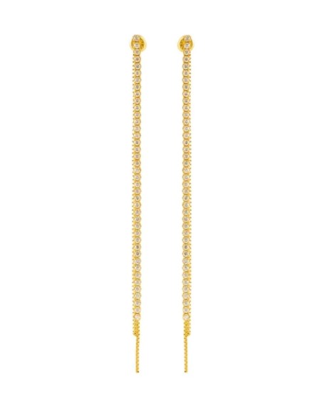 Boucles d'oreilles en zircons blancs et chaîne dorée