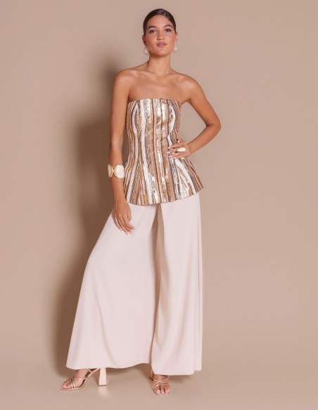 Corpiño estilo joya en jacquard con detalle peplum en tonos beiges