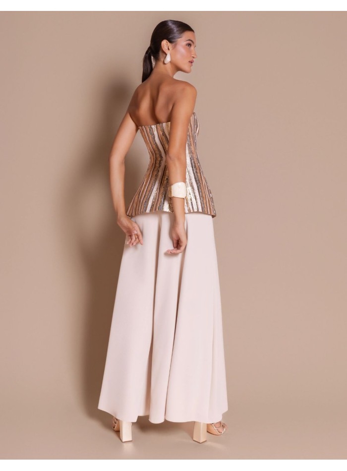 Jacquard jewel-style bodice with peplum detail