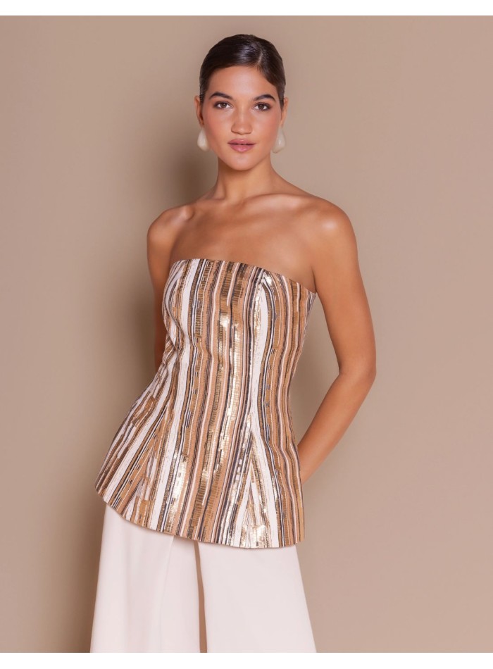 Corpiño estilo joya en jacquard con detalle peplum