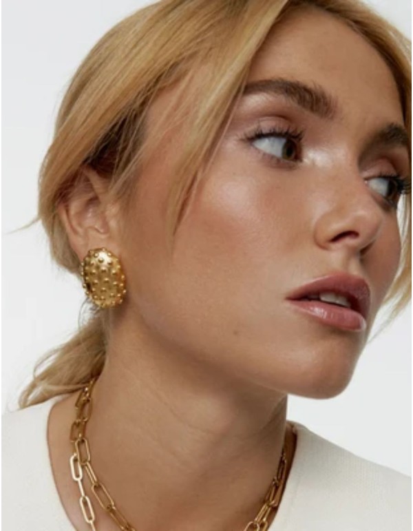 Gold-plated steel button-shaped earrings