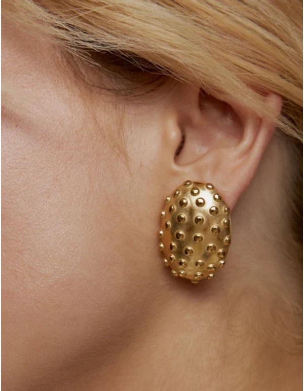 Boucles d'oreilles en acier en forme de bouton, plaquées or 2