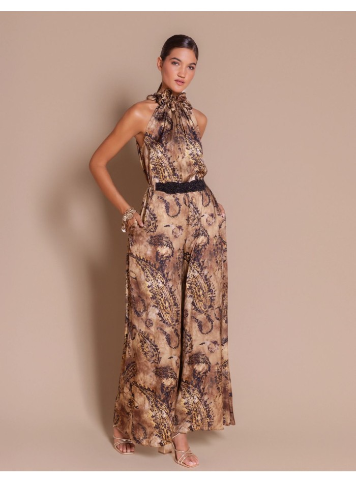 Combinaison en satin imprimé avec ceinture...