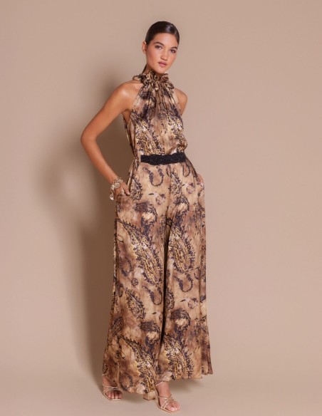 Combinaison en satin imprimé avec ceinture réglable