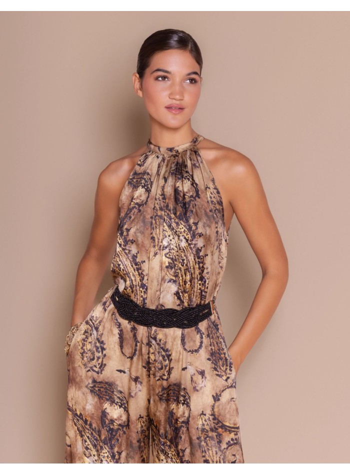 Combinaison en satin imprimé avec ceinture...