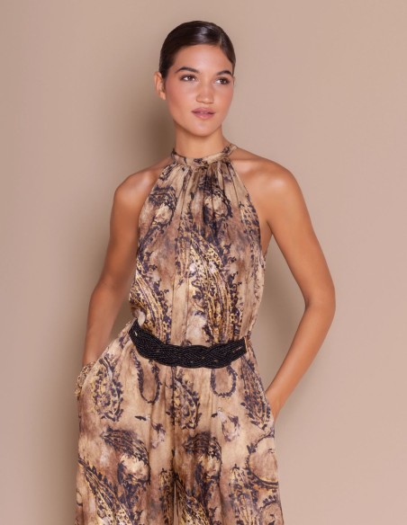 Combinaison en satin imprimé avec ceinture réglable
