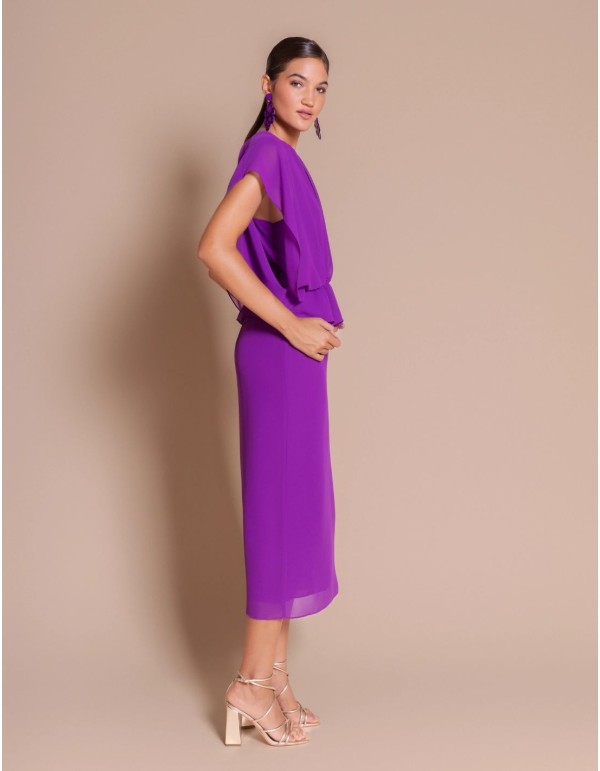 Vestido midi de gasa con manga caída en color violeta 2
