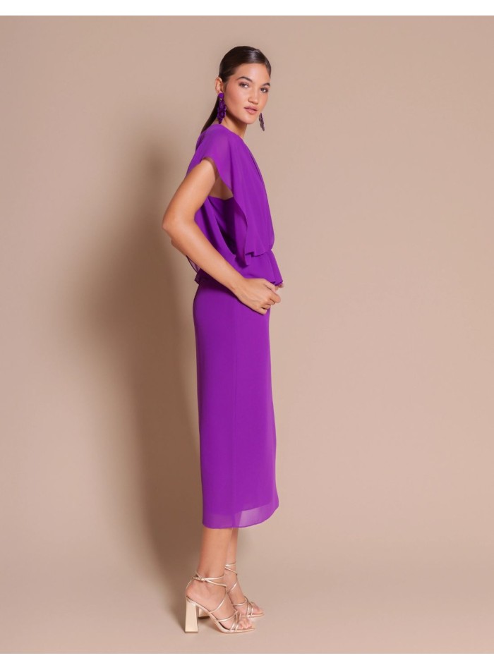 Vestido midi de gasa con manga caída