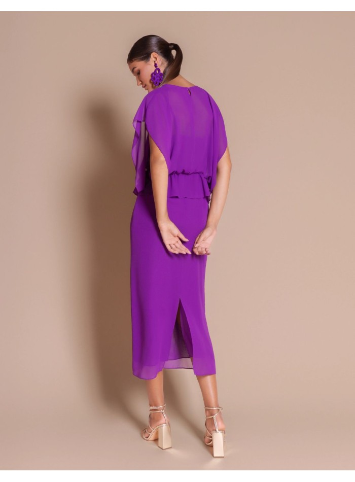 Robe d'invitée en mousseline à jupe droite,...